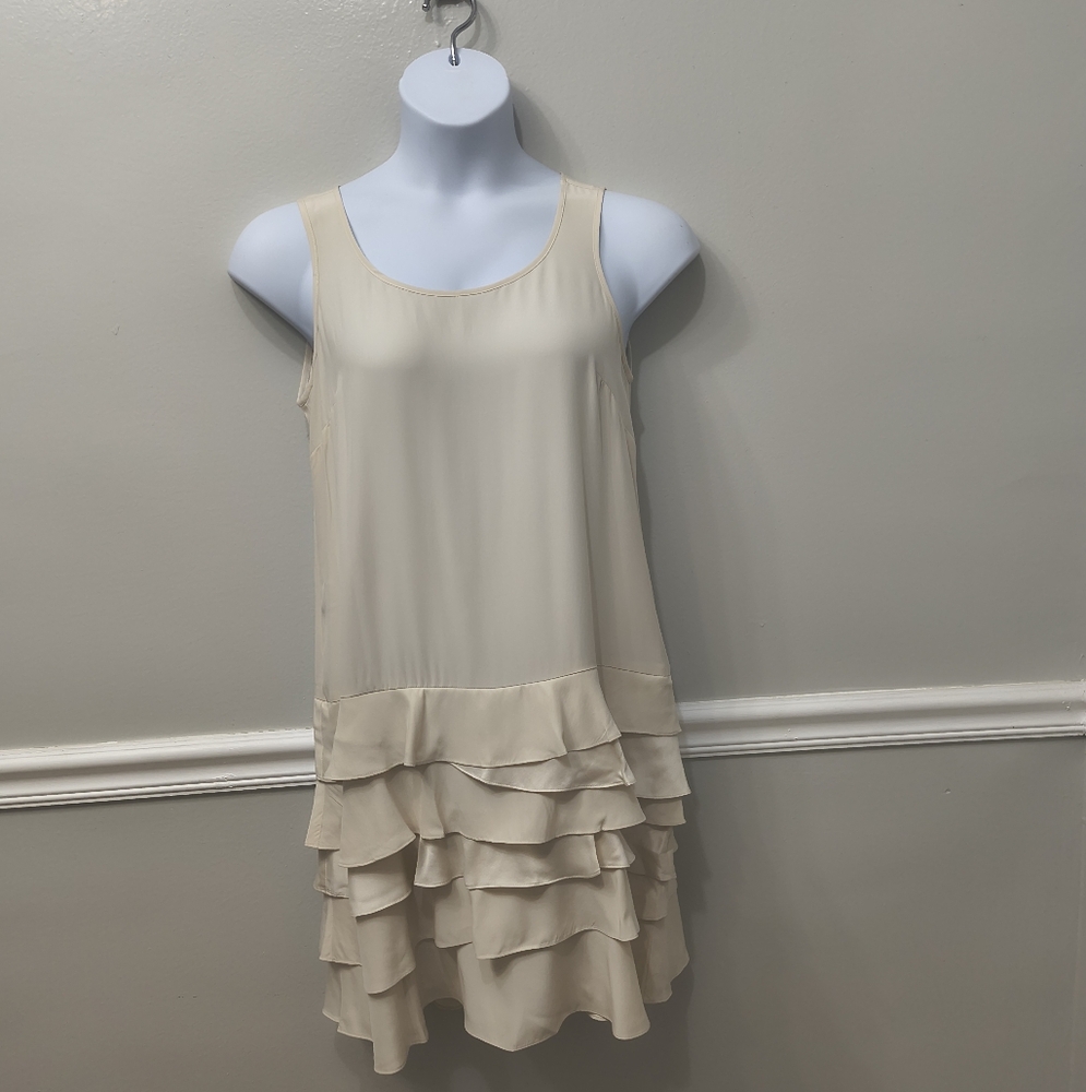 Garnet Hill Sz 8 Cream  Ruffle Tiered 100% Silk Formal Dress Special Occasions